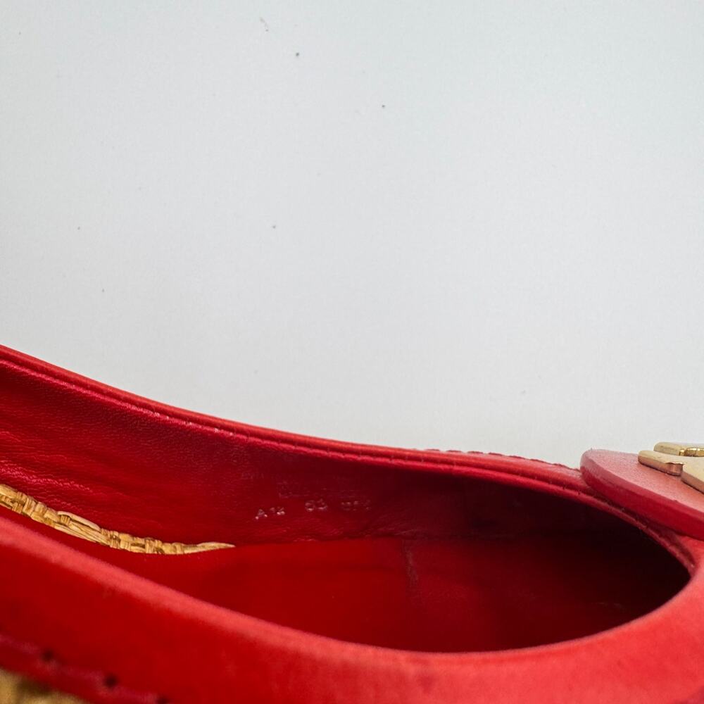 Tory Burch Reva Raffia Wedge Pumps 8M Straw Woven Red Logo Coastal Resort Shoes - Picture 5 of 16